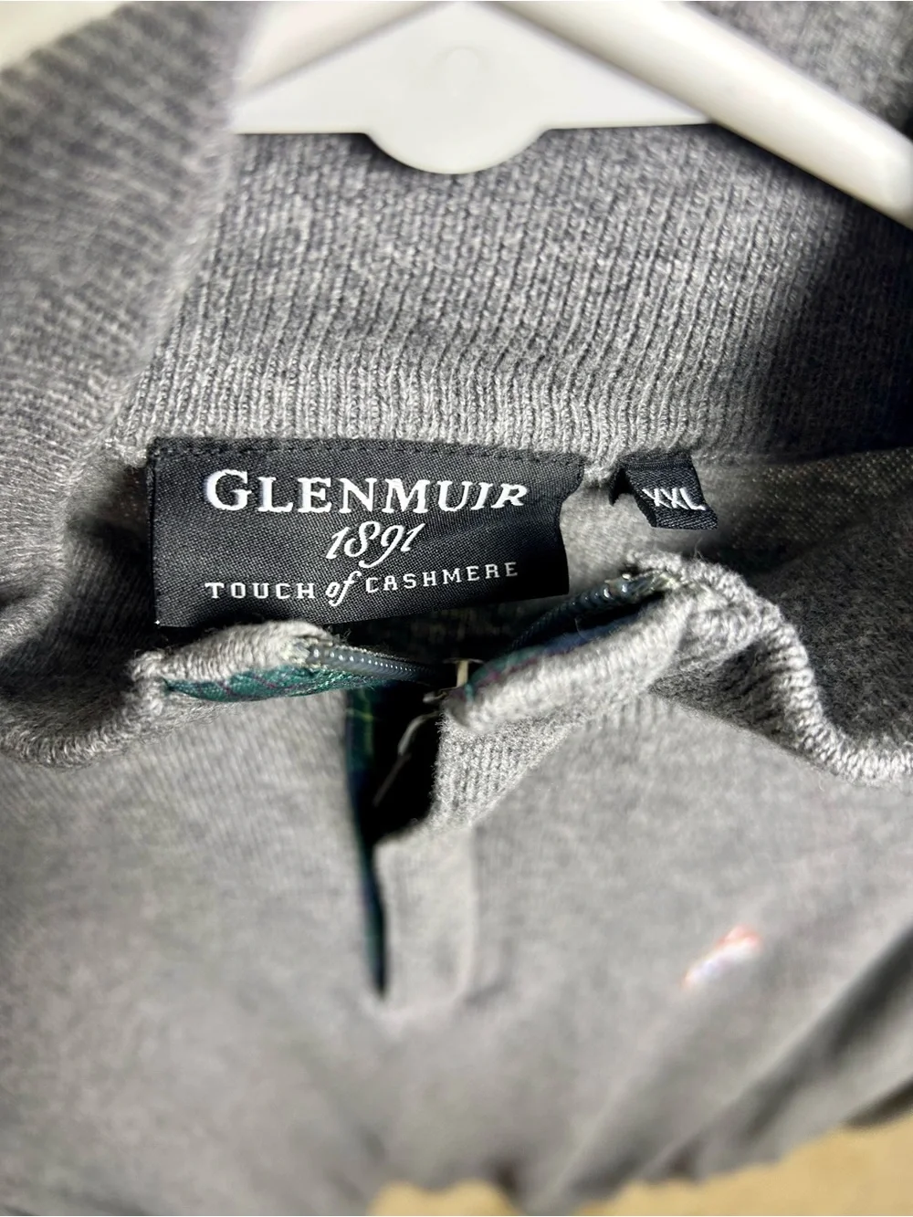 Glenmuir 1891 Touch of Cashmere Quarter Zip Golf Sweater Gray XXL Embroidered L